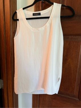 Piazza Sempione White Scoop Neck Linen Tank sz38
